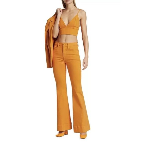 Alice + Olivia 25 Beautiful High Rise Bell-Bottom Jeans Orange Flare Denim Pant - Picture 1 of 7